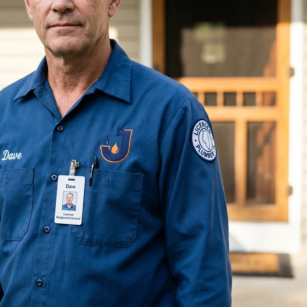 Licensed plumber showing ID badge in Hazelwood, MO