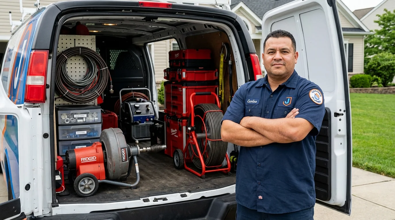 Professional drain cleaning equipment and Johns Plumbing LLC plumber in Hazelwood