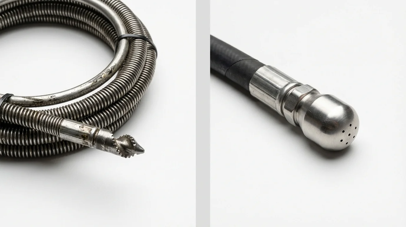 Drain snake cable and hydro jetting nozzle used for drain cleaning in Hazelwood, MO