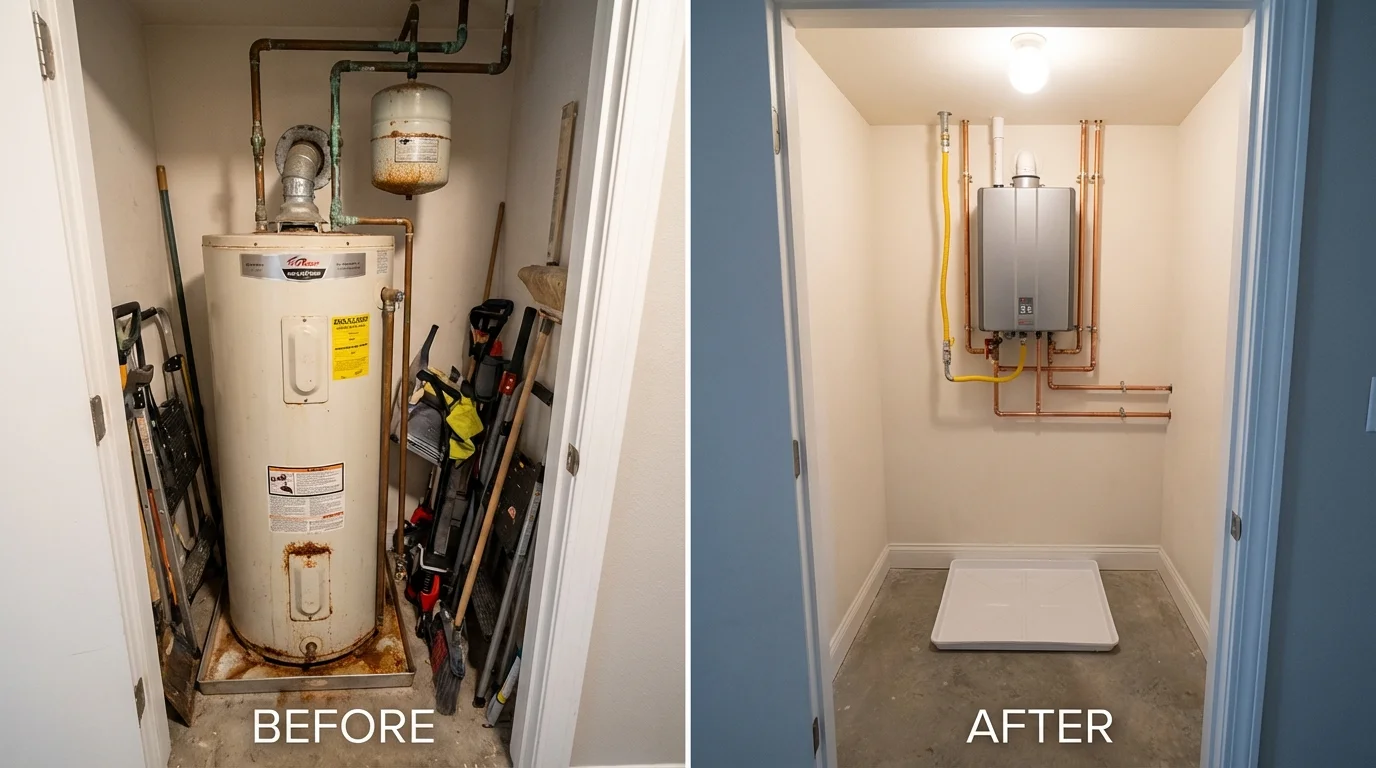 Tank water heater versus wall-mounted tankless unit comparison for Hazelwood, MO homeowners